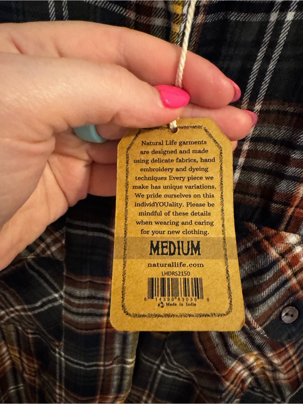 NATURAL LIFE Navy and Rust Plaid Button-Up Shirt - Picture 5 of 7
